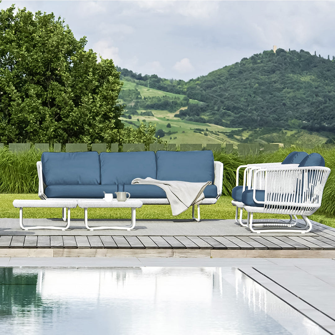 Astoir Outdoor Garden Balcony Sofa Set 3 Seater , 2 Single Seater and 1 Center Table Set Braid & Rope (Grey-Blue)