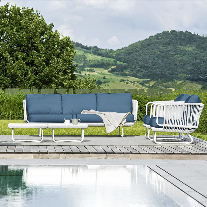 Astoir Outdoor Garden Balcony Sofa Set 3 Seater , 2 Single Seater and 1 Center Table Set Braid & Rope (Grey-Blue)