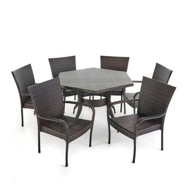 Kalila Outdoor All-Weather Resistant Rattan Wicker 7-Piece Dining Set