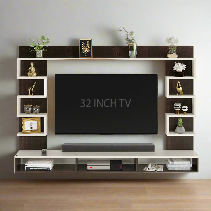 Juhi Wall-Mount TV Unit with Display Shelves – Wenge & White (32")