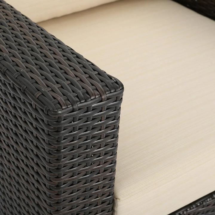 Violeta 7-Piece Rattan Sectional Sofa Set (Dark Brown/Cream)