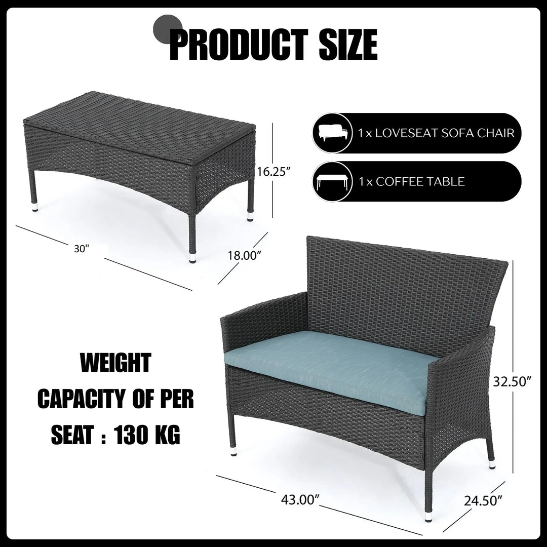 Quinn 2-Piece Outdoor Rattan Wicker Loveseat Sofa