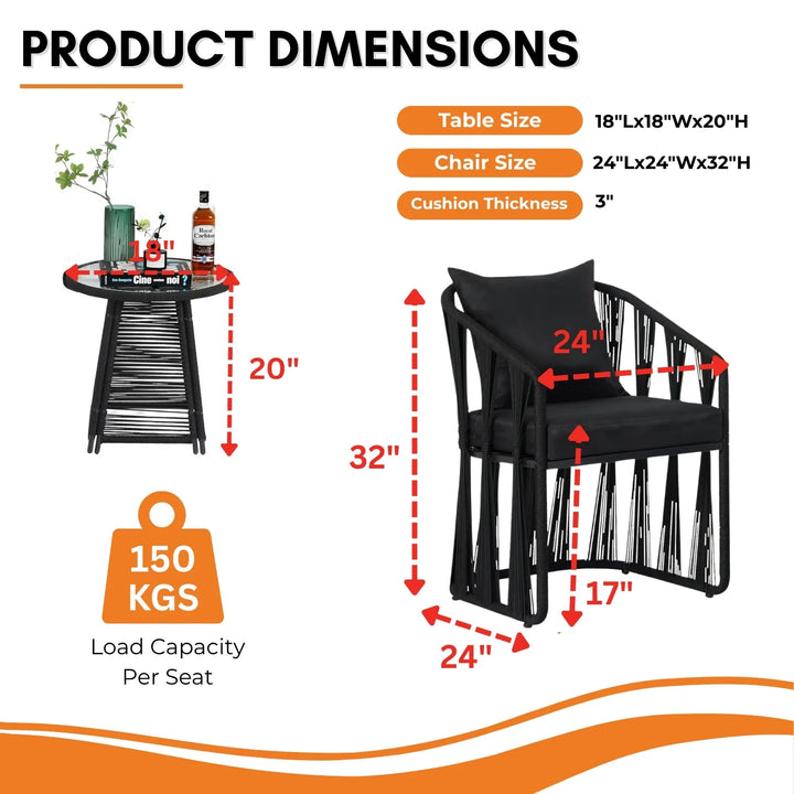 Greer Outdoor Rope 3-Piece Patio Set