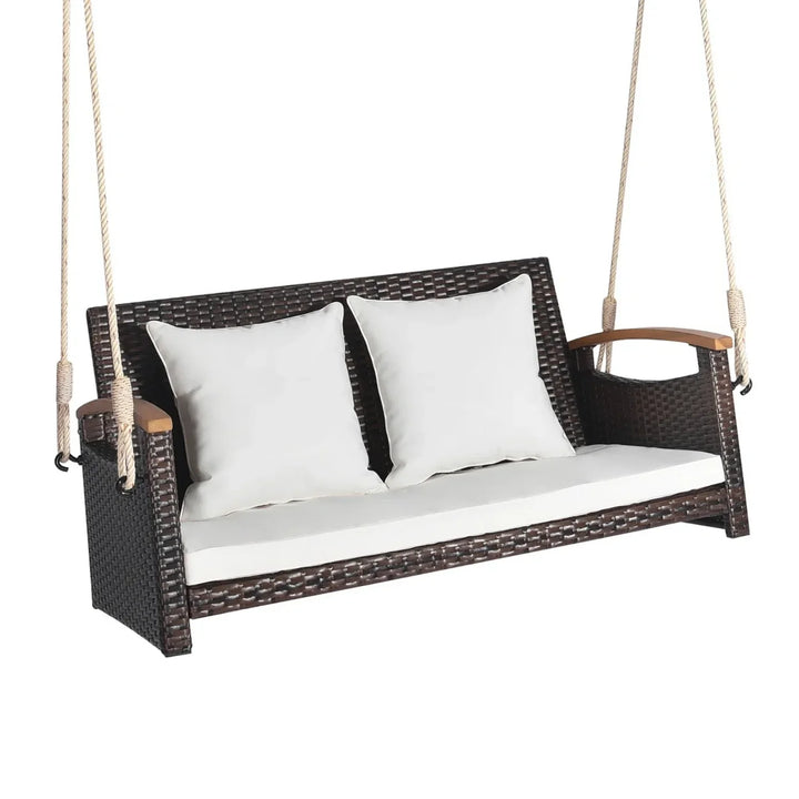 Afaf Outdoor Dark Brown Rattan Wicker Two Seater Sofa Swing