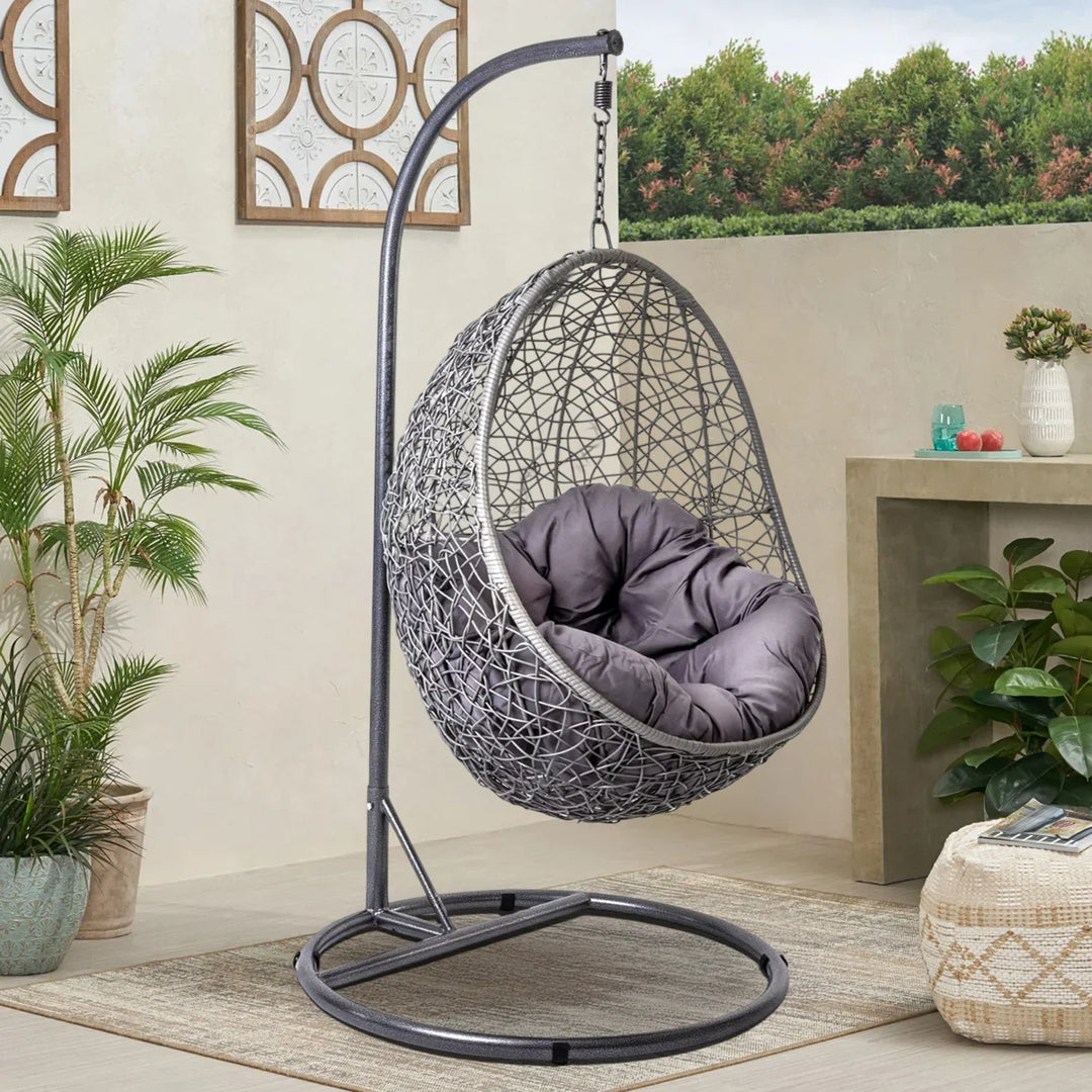 Single Seater Rattan & Wicker Swing (Grey)