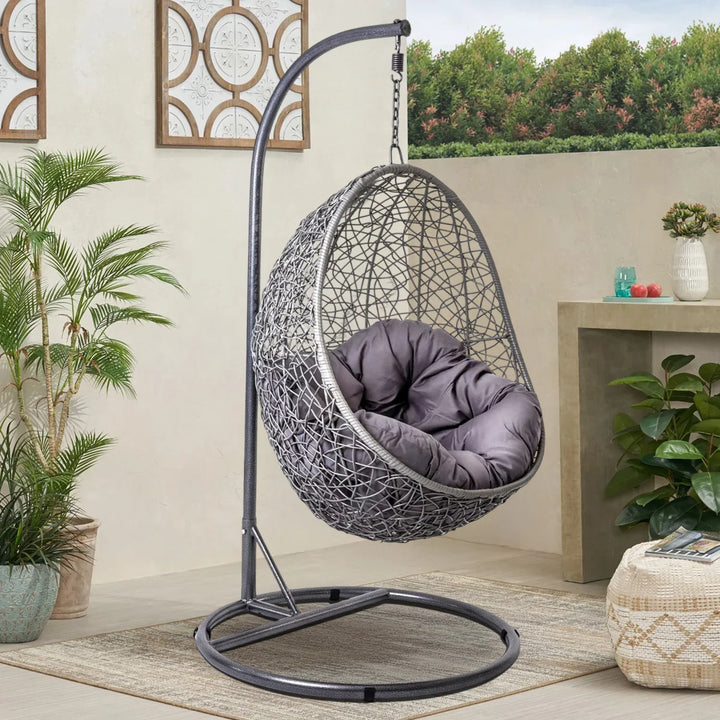 Single Seater Rattan & Wicker Swing (Grey)