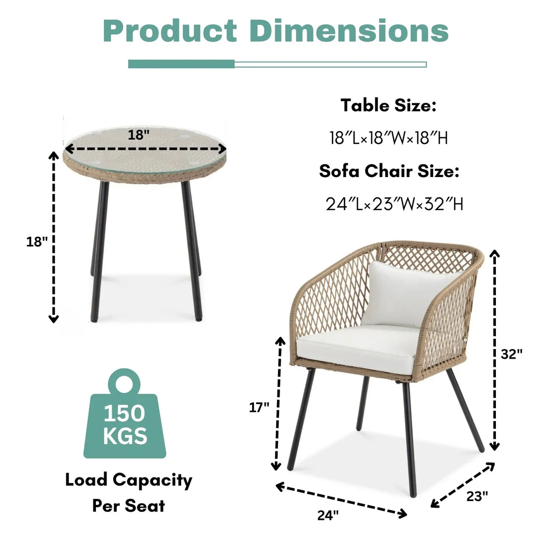 Ottilie Outdoor Wicker 3-Piece Patio Set