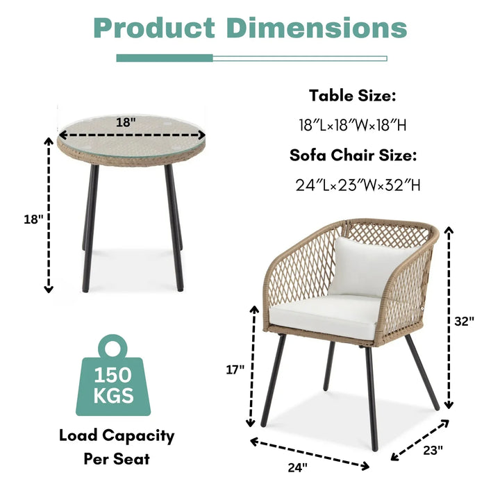 Ottilie Outdoor Wicker 3-Piece Patio Set
