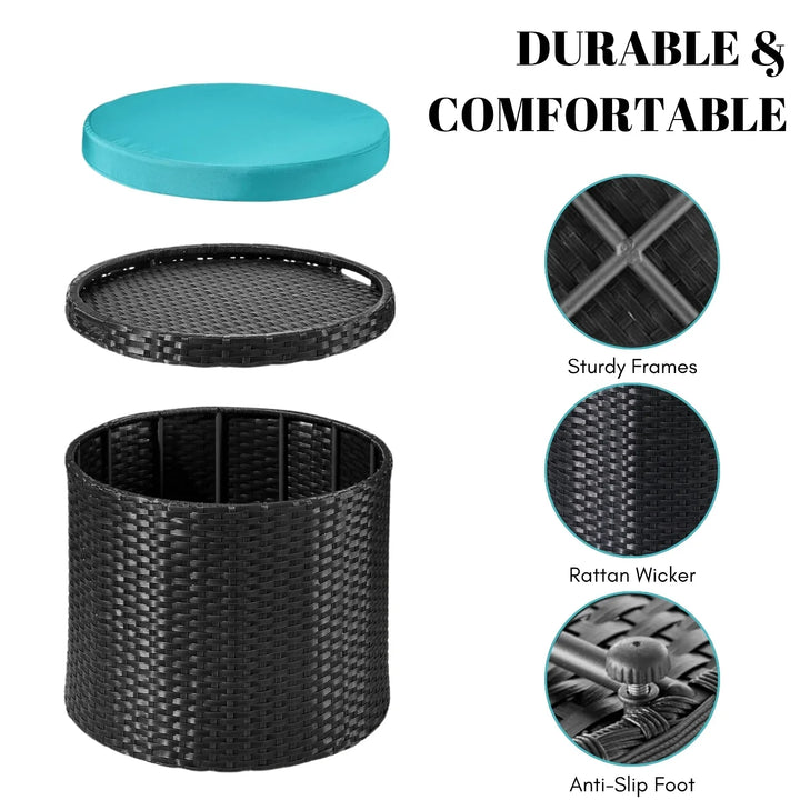 Round Wicker Ottoman for Patio & Backyard