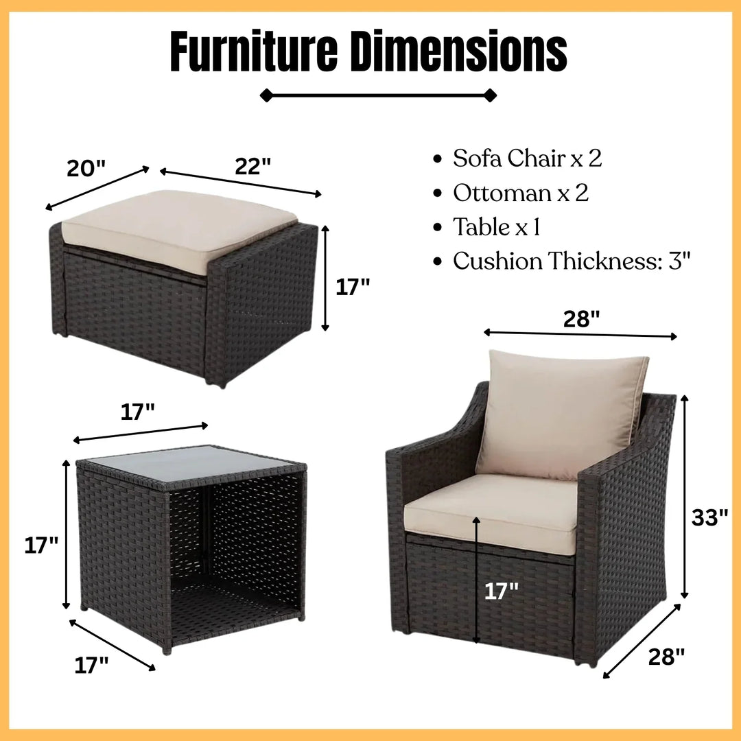 Romilly Outdoor Wicker 5-Piece Patio Sofa Set