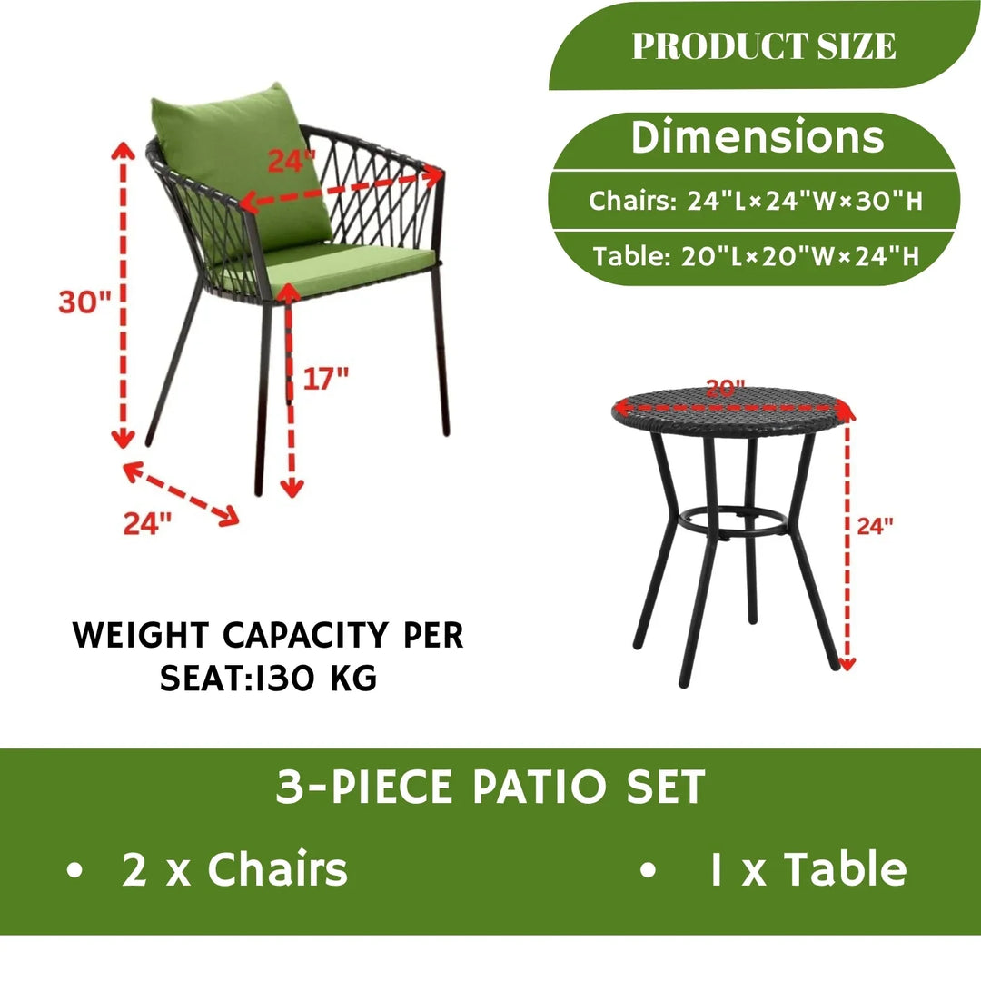 Brinley Outdoor Rope 3- Piece Patio Set