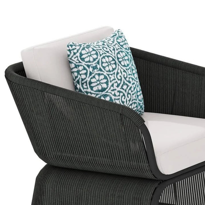 Zainab Outdoor Braided Rope Sofa Set With 2-Tier Glass Top Table