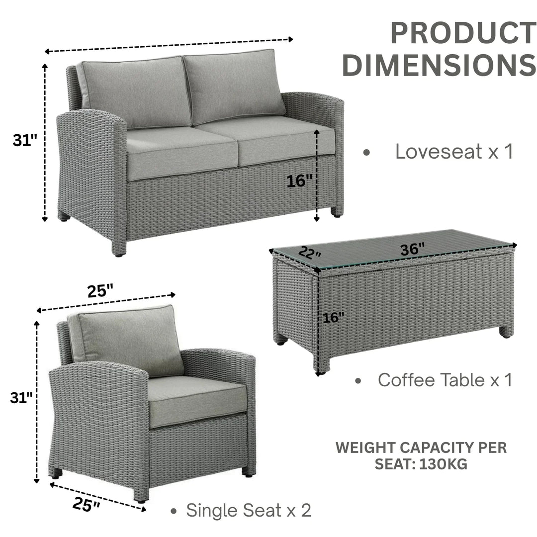 Qirat 4 Pieces Patio Furniture Set, Outdoor Sectional Sofa