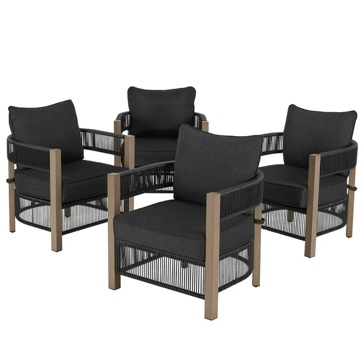 Espira Outdoor Patio Seating Set 4 Chairs and 1 Table Set (Black)