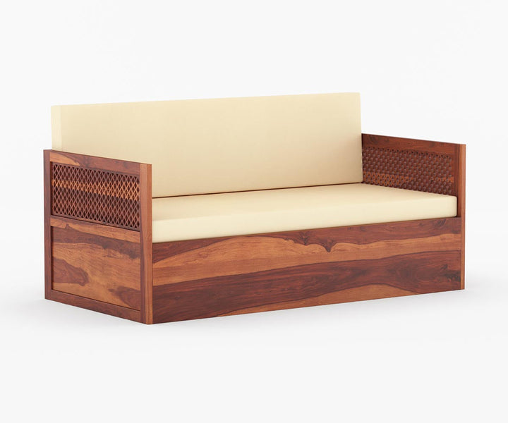 Miron Solid Wood Sheesham Diwan with Mattress | Solid Wood Sofa Come Bed (Honey Finish)