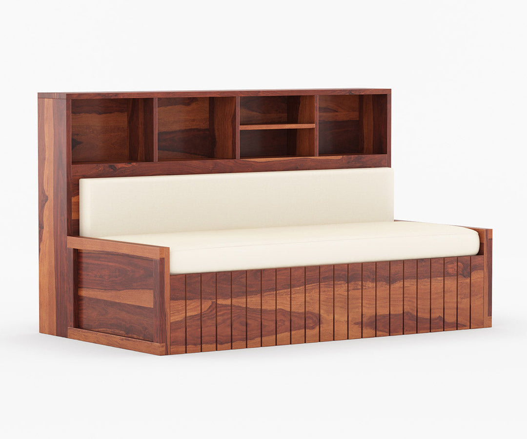 Taras Solid Wood Sheesham Sofa Cum Bed | Solid Wood Sofa Come Bed (Honey Finish)