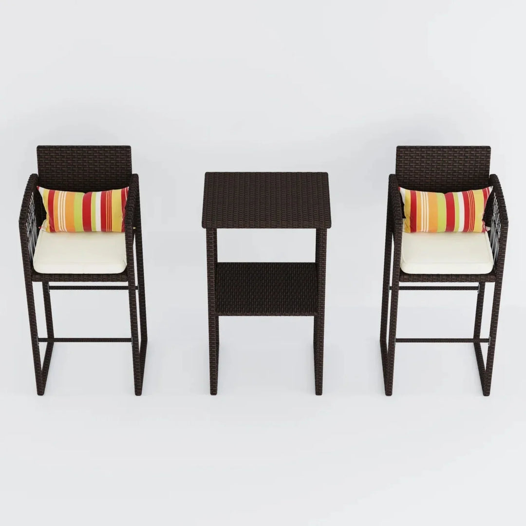 Xaveria Outdoor Rattan Wicker Bar Set With 2-Tier Table