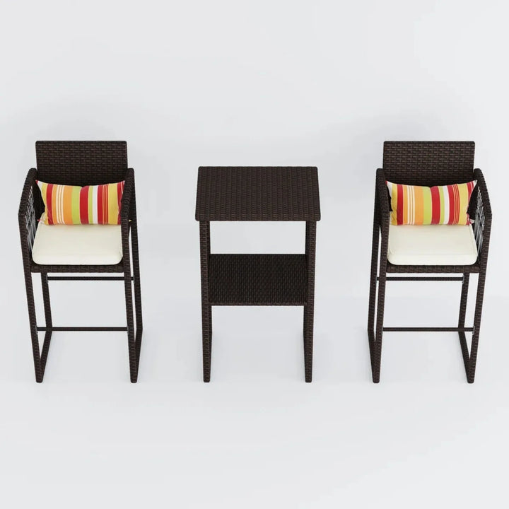 Xaveria Outdoor Rattan Wicker Bar Set With 2-Tier Table