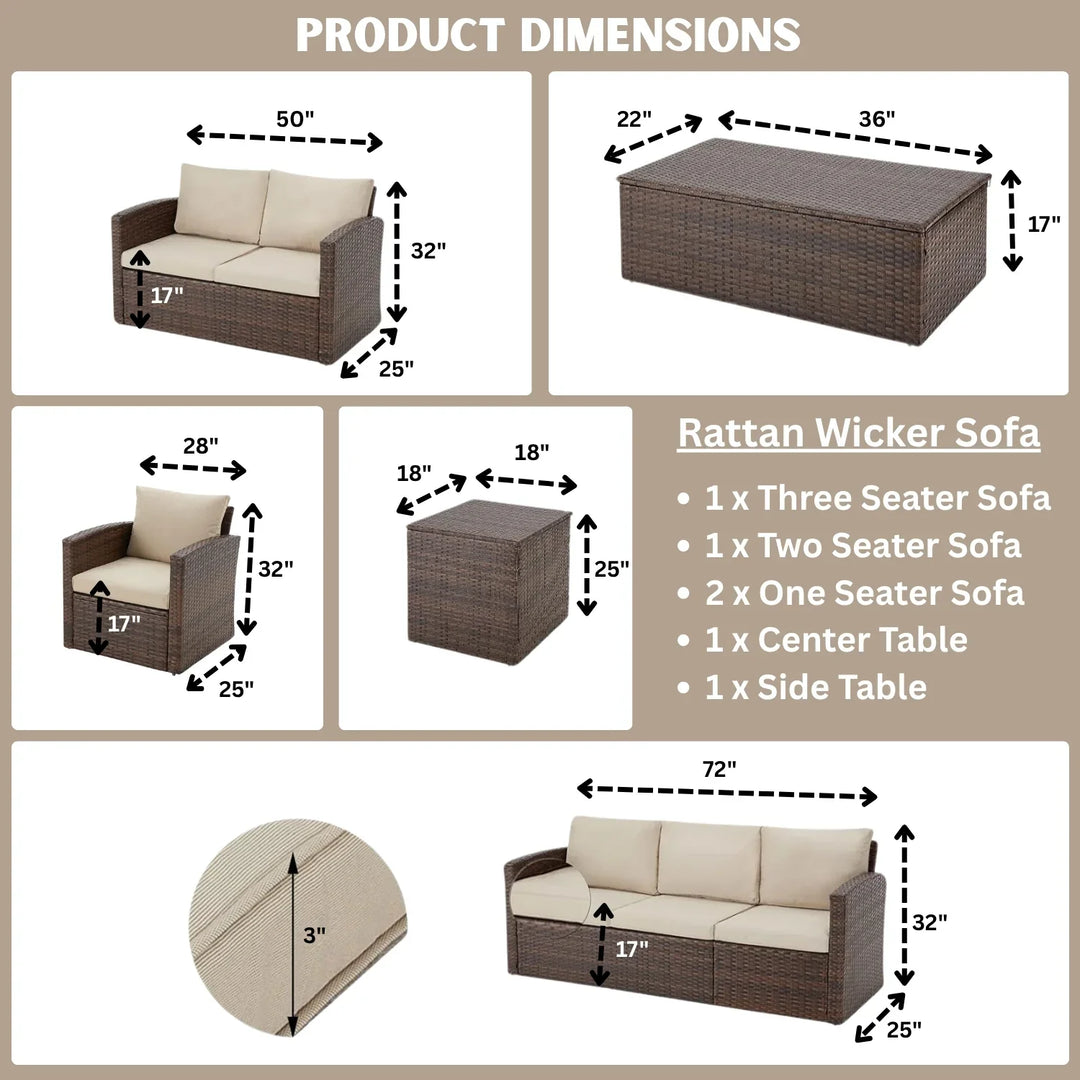 Samiksha Outdoor 7-Seater Wicker Sectional Sofa Set