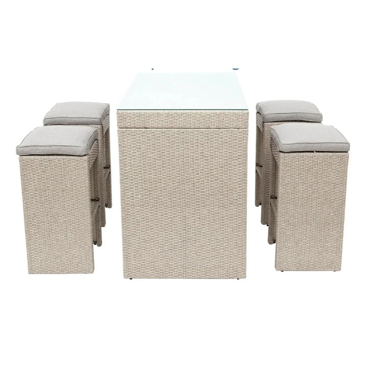 Natsuki 5-Piece Outdoor Rattan Wicker Bar Set with Glass Top Table