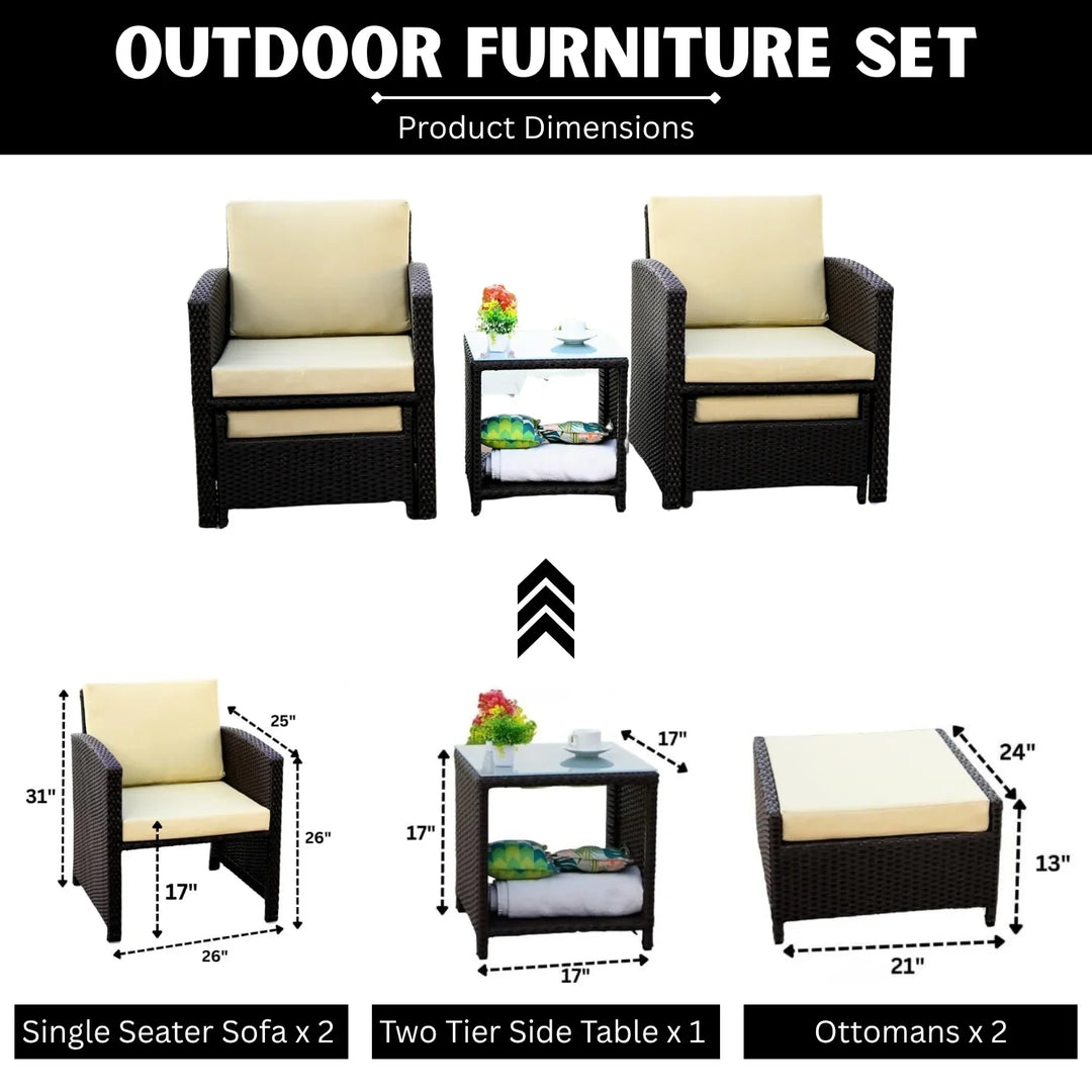 Zeenat Outdoor 5 Piece Patio Wicker All Weather Sectional Furniture Set