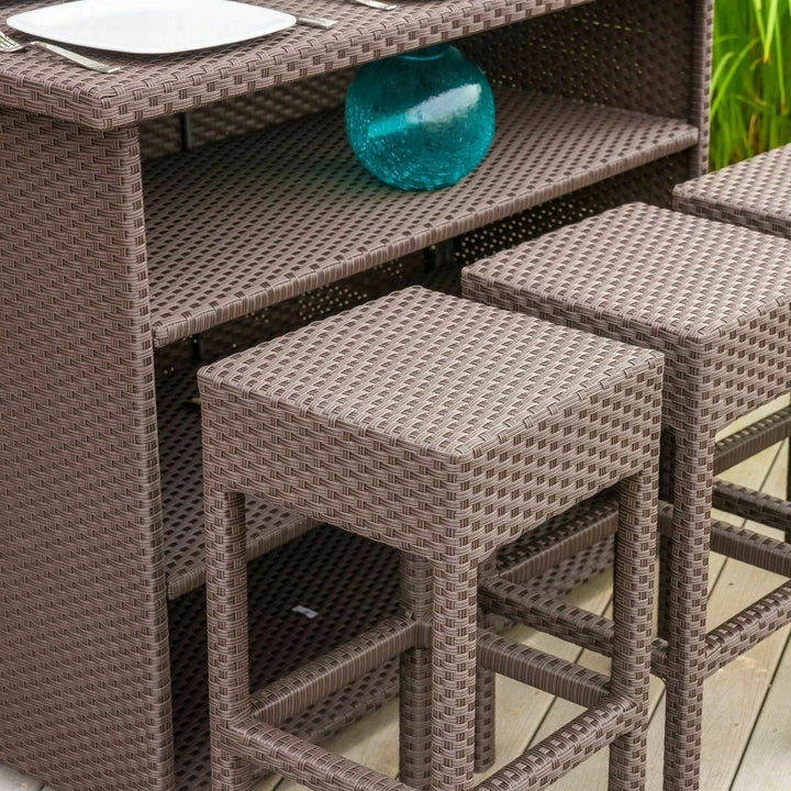 Niharika 7-Piece Outdoor Rattan Wicker Bar Set with Wicker Top Table