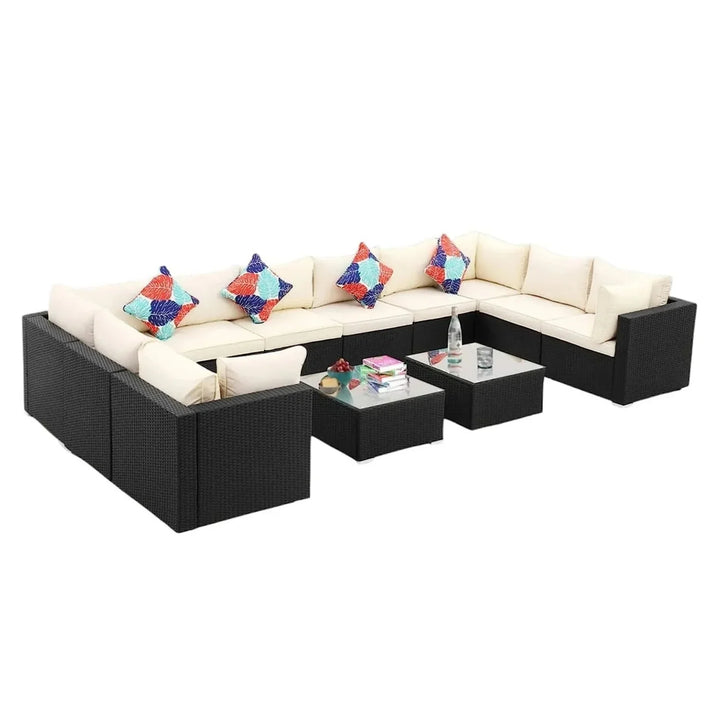 Stefania 6-Piece Outdoor Wicker Sofa Set (Black/Cream)
