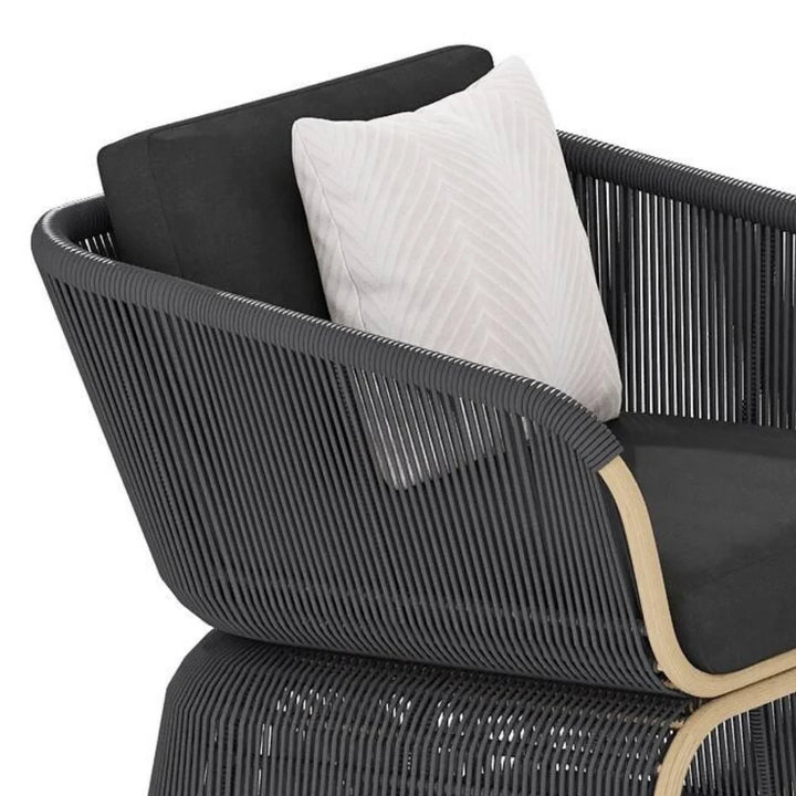 Taima Outdoor Braided Rope Sofa Set With 2-Tier Glass Top Table