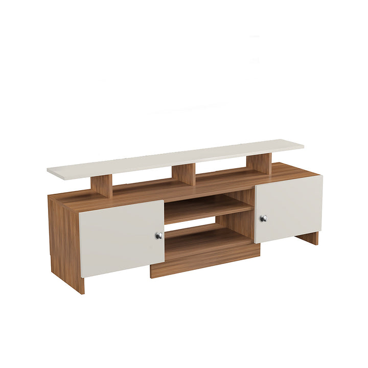 Gia Modern TV Unit with Storage - Exotic Teak and White