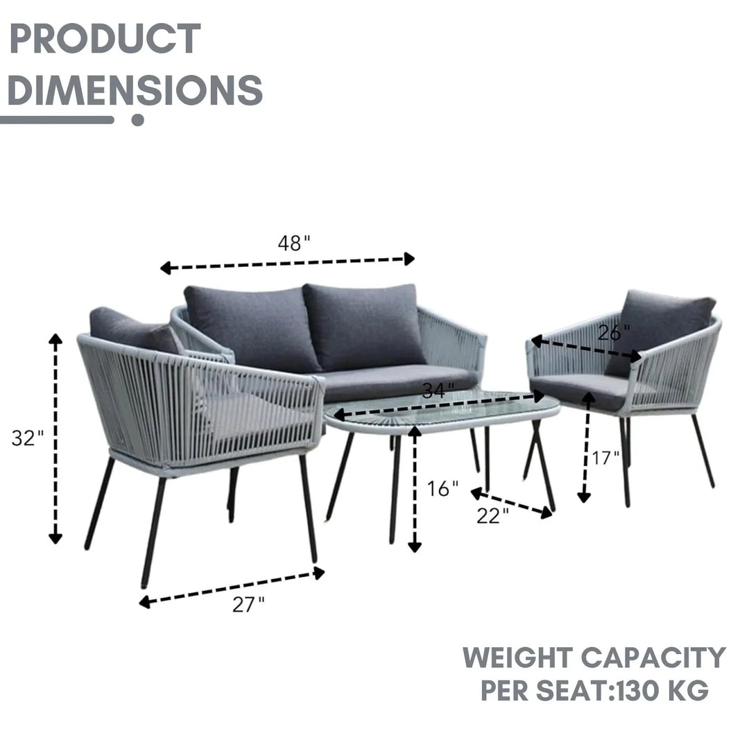 Juhi Outdoor 4 Seater Rope Conversation Sofa Set