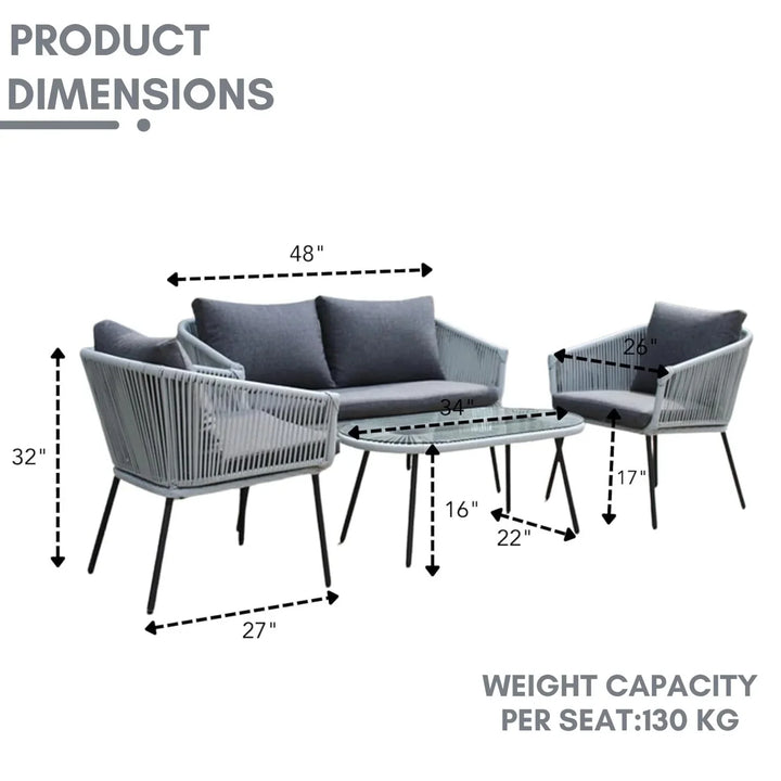 Juhi Outdoor 4 Seater Rope Conversation Sofa Set