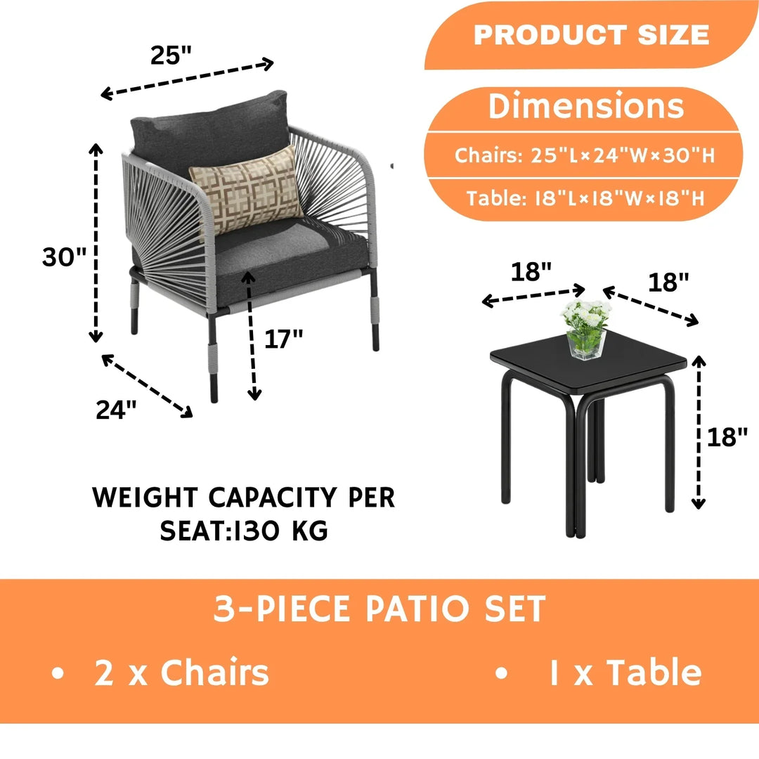 Graciela 3 Piece Garden Outdoor Rope Patio Set