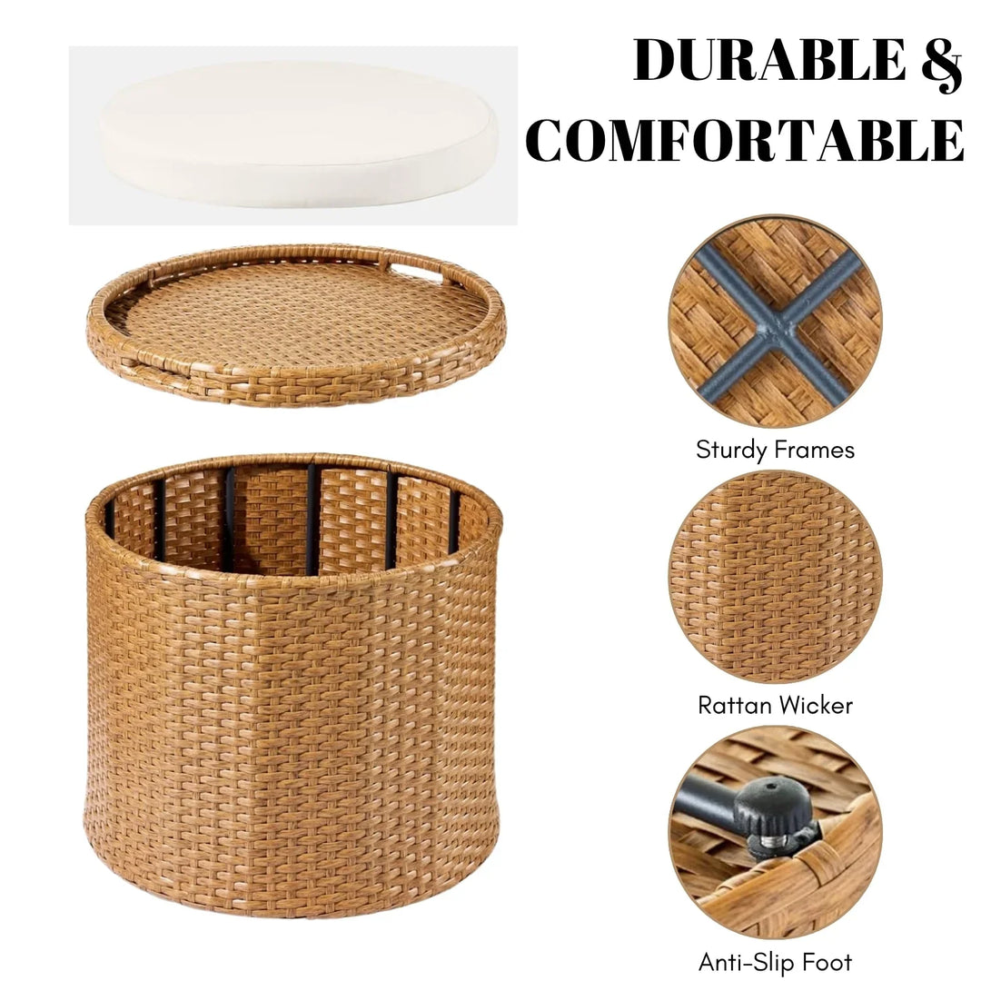 Round Wicker Ottoman for Patio & Backyard