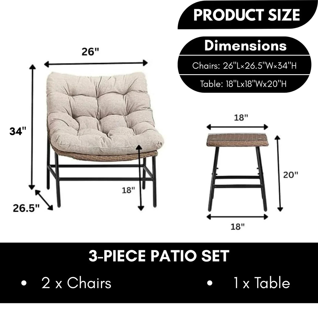 Zhen 3 Piece Garden Outdoor Patio Furniture Set