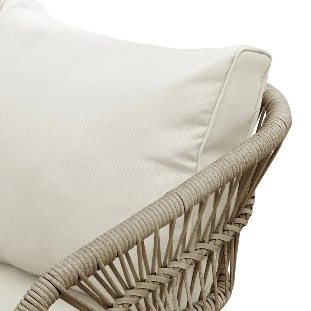 Navy Outdoor Rope 4-Piece Patio Sofa Set with Glass Top Table (Beige/Cream)