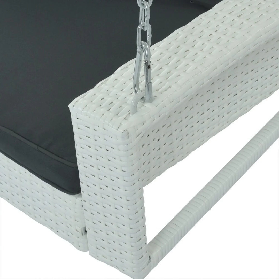 White Rattan Wicker Two Seater Sofa Swing