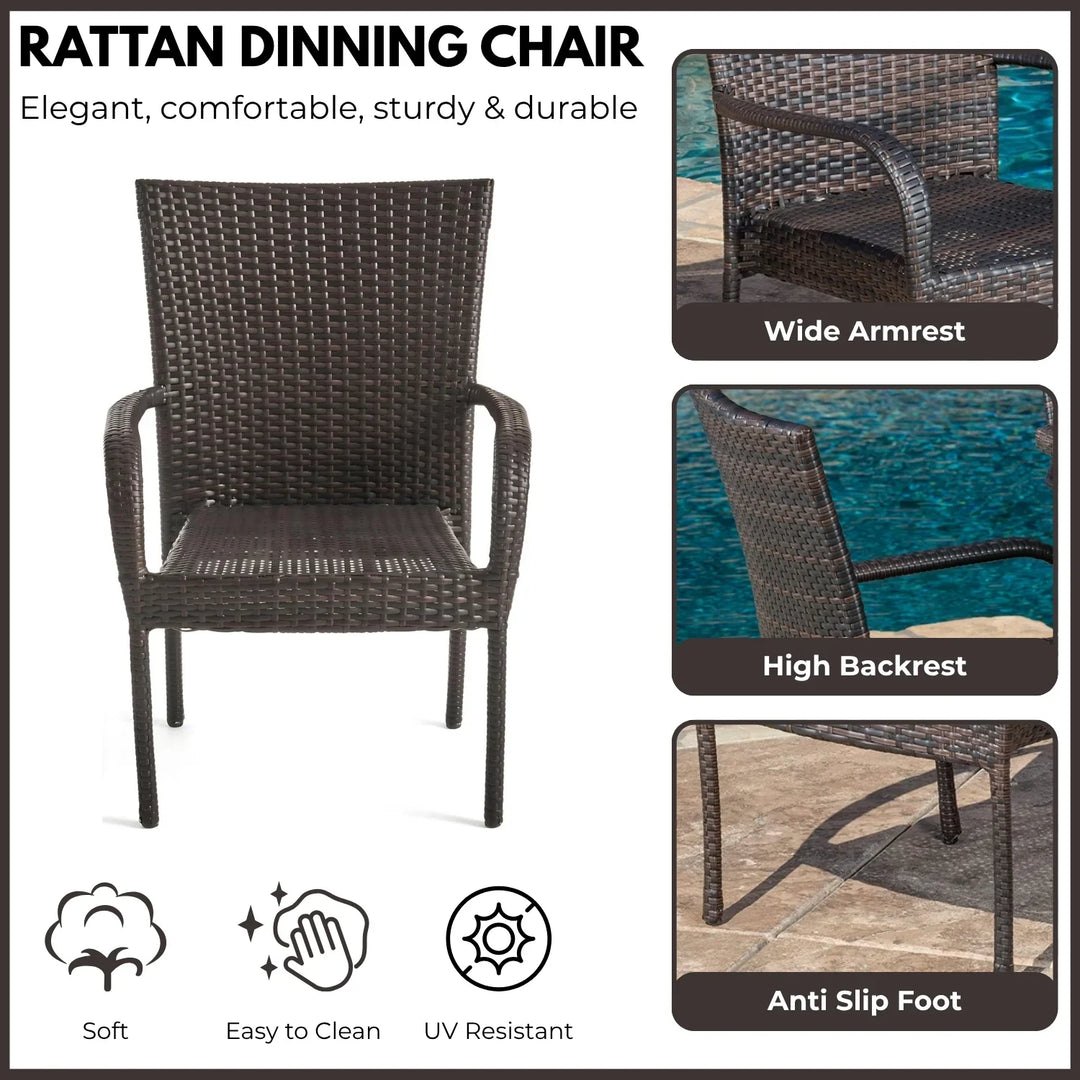 Elham Outdoor All-Weather Resistant Rattan Wicker 5-Piece Dining Set (Dark Brown)