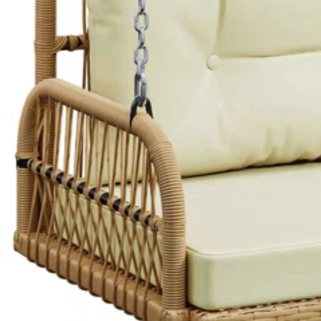 Muna Outdoor Beige Rattan Wicker Two Seater Sofa Swing