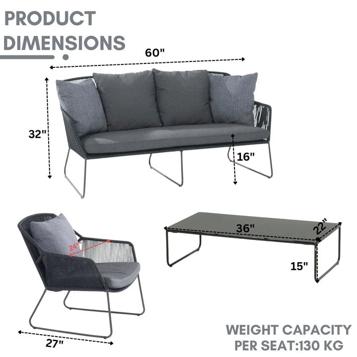 Amoura 4 Piece Outdoor All-Weather Rope Sofa Set