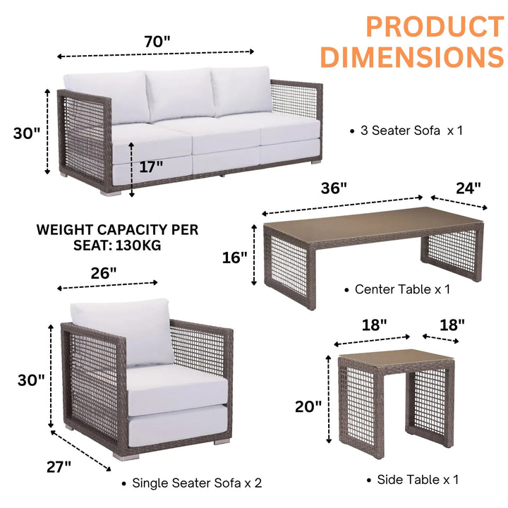 Ilsa Outdoor Rattan Wicker 5-Seater Sofa Set