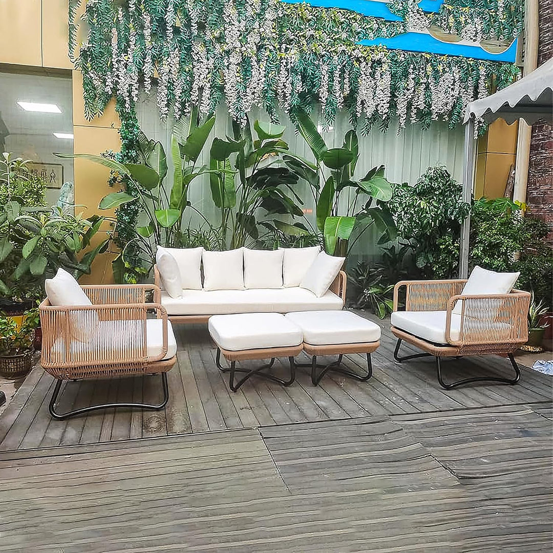 Kuub Outdoor Sofa Set 3 Seater, 2 Single seater,2 Ottoman(Tan)