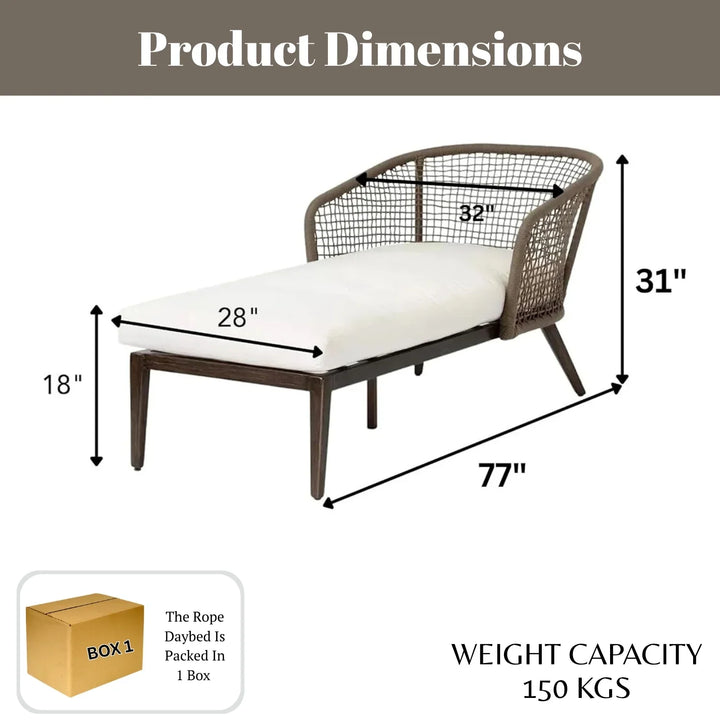 Outdoor Single Seater Patio Daybed with Handwoven Rope