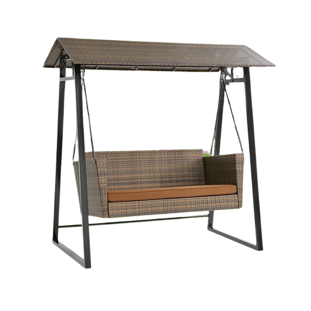 Tigist All Weather Wicker 2-Seat Patio Swing Chair with Shade & Cushions