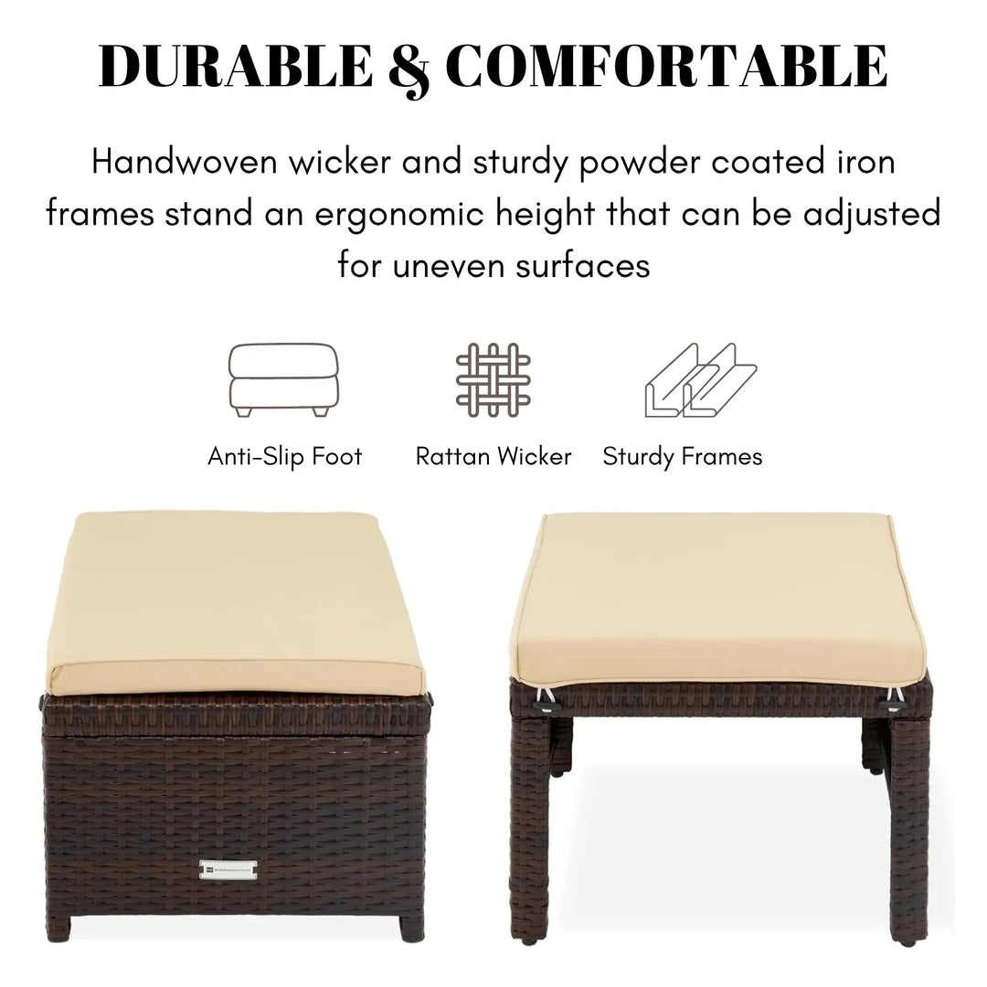 Mahek Set of 2 Wicker Ottomans, Multipurpose Outdoor Furniture