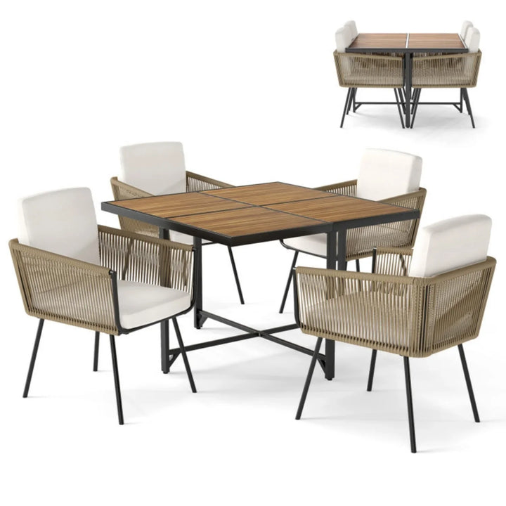 Yun 5-Piece Outdoor Patio Dining Set with Square Wood Tabletop