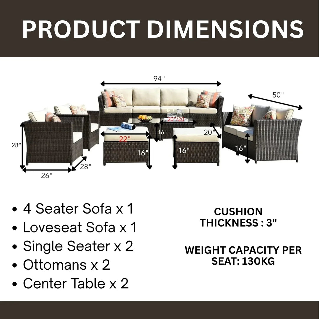 Outdoor Wicker 10 Seater Sectional Sofa Set