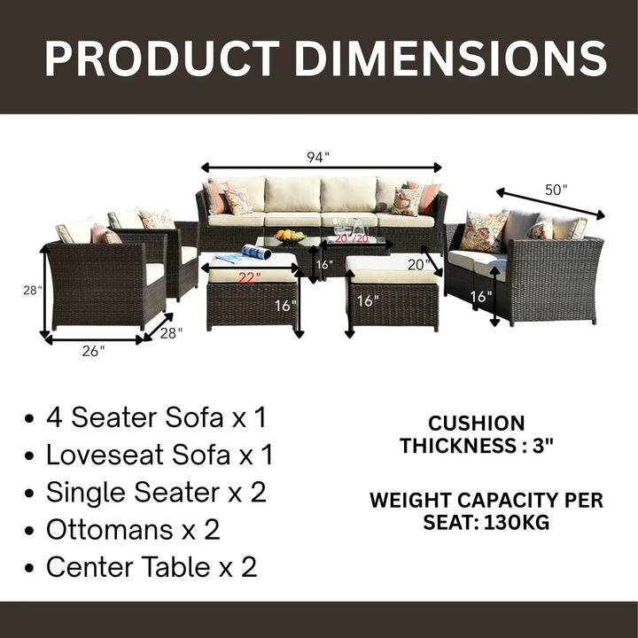 Outdoor Wicker 10 Seater Sectional Sofa Set
