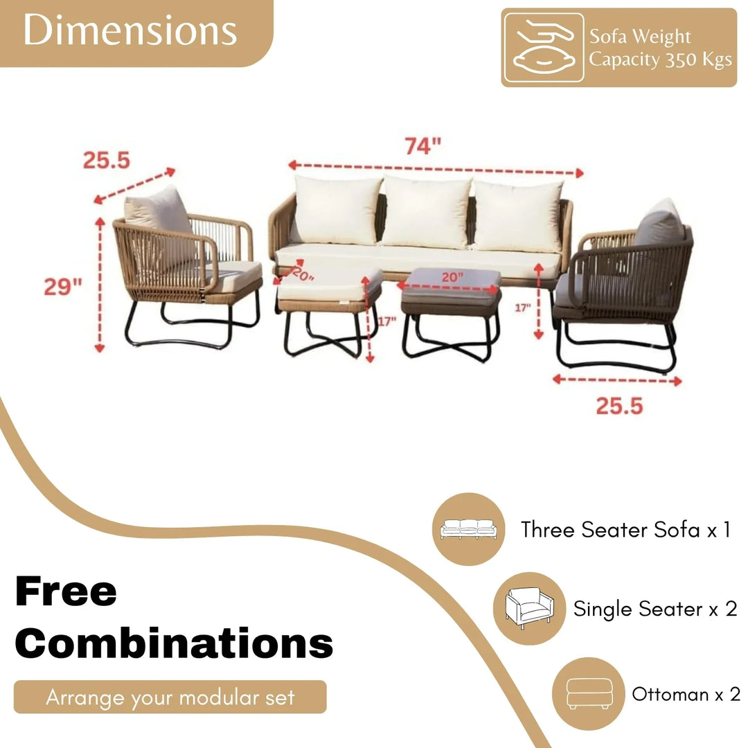 Tao 7 Seater Outdoor Rope Sofa Set with Ottomans