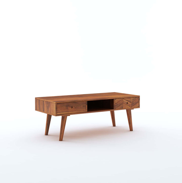 Simon Solid Sheesham Wood Coffee Table With Two Drawer Storage - 1 Year Warranty Tables