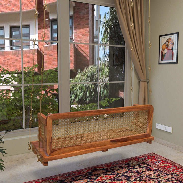 Maira Classic Reversible Cane Back Wooden Handmade Swing for Home